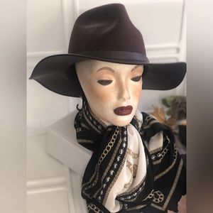 Brand New- Steve Madden- Brown -Tonal Felt Faux Leather Belt-Trim Fedora